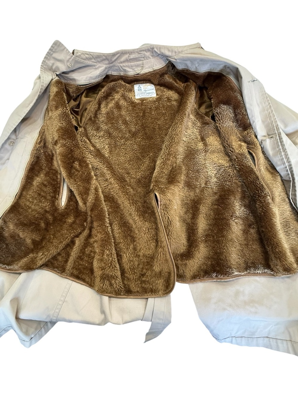 London Fog Vintage Retro Faux Fur Lined Trench Coat Overcoat Size 38S / Small